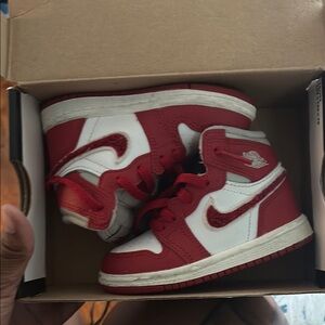 Red and White High-Top Sneakers